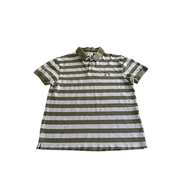 Levis Green & Gray Striped Collared  Polo Shirt Mens M Cotton Casual Base Layer - Picture 1 of 8